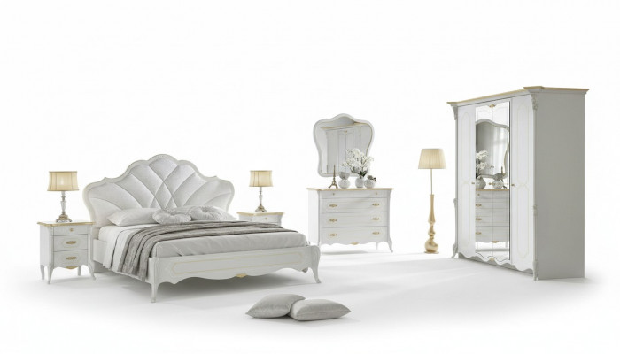 Schlofzëmmer Set Barock Bett Nuetsdësch Kommode Bett Miwwelen 6tlg. Massivholz