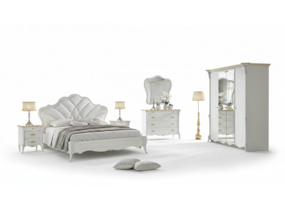 Schlofzëmmer Set Barock Bett Nuetsdësch Kommode Bett Miwwelen 6tlg. Massivholz