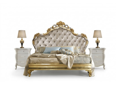 Schlofzëmmer Luxus Set 4tlg. Bett + 2x Nuetsdësch + Chaiselongue Design Läifläsch