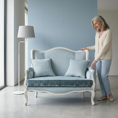 Couch Textilstoff Sofa Edele Design Designer 2-Sëtzer Miwwelen Klassesch Miwwelen