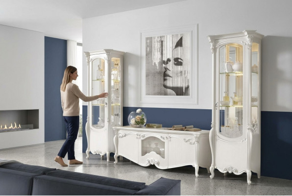 Klassesch Wunnwand Wunnzëmmer Säitbord Vitrin RTV Regal Wänn Schrack 3 Deeler.