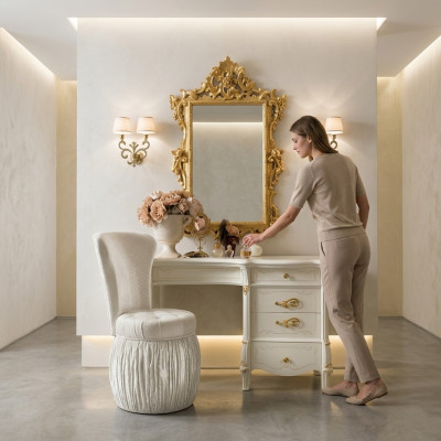 Make-up-Dësch Spigel Hocker Kommode Schlofkummer Kommode Barock Rokoko 3 Deeler nei