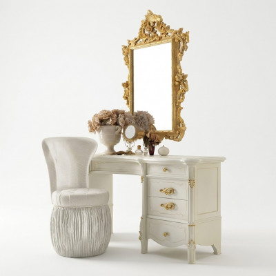 Make-up-Dësch Spigel Hocker Kommode Schlofkummer Kommode Barock Rokoko 3 Deeler nei
