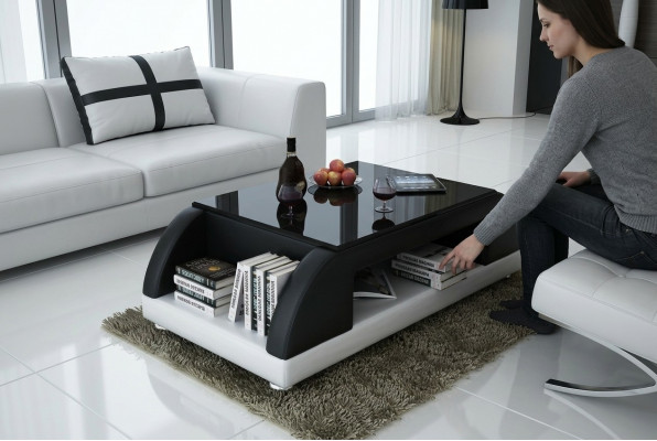 Modern Couch Polster Lieder Dësch Wunnzëmmer Niewendëscher Glas Dëscher