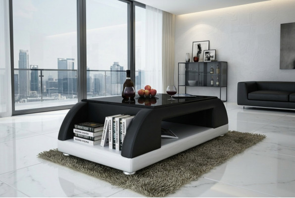 Modern Couch Polster Lieder Dësch Wunnzëmmer Niewendëscher Glas Dëscher