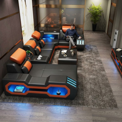 Wunnlandschaft U Form Ecksofa + Couchtisch + Säitenschaf Design