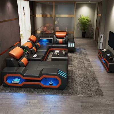 Wunnlandschaft U Form Ecksofa + Couchtisch + Säitenschaf Design
