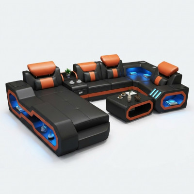 Wunnlandschaft U Form Ecksofa + Couchtisch + Säitenschaf Design