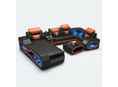 Wunnlandschaft U Form Ecksofa + Couchtisch + Säitenschaf Design