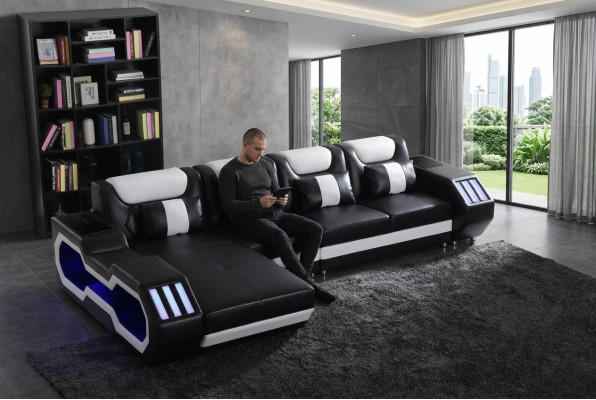 Entspanen Ecksofa L Form Form Sofa Couch Garnitur Beleuchtete Wunnlandschaft