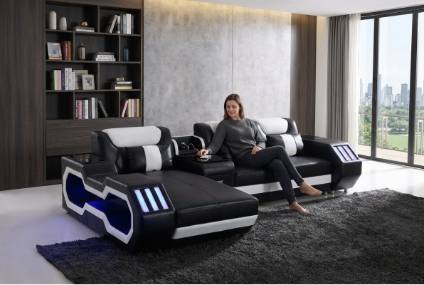 Sofa LED beliichte Ecksofa Wunnzëmmer Lieder Couch Sëtzpolster