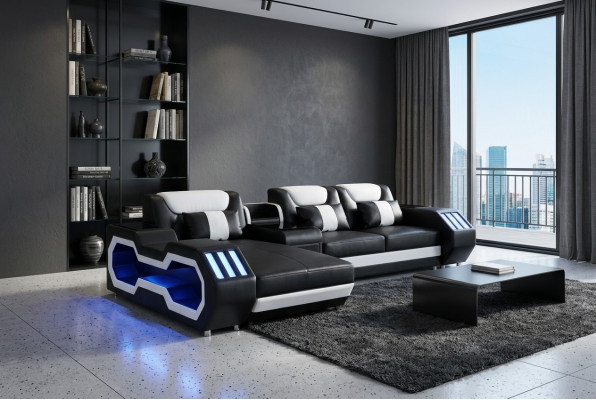 Sofa LED beliichte Ecksofa Wunnzëmmer Lieder Couch Sëtzpolster