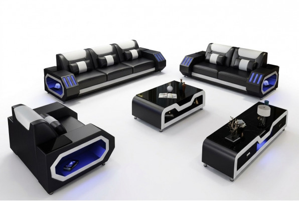 Ledersofa Canapé Sofa Garnitur 3+2+1 - Beliicht Designer Canapéën Nei