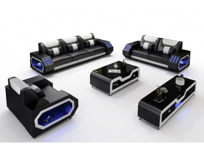 Ledersofa Canapé Sofa Garnitur 3+2+1 - Beliicht Designer Canapéën Nei