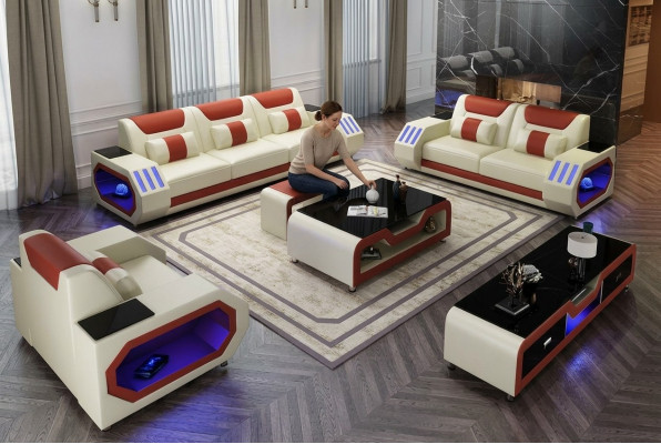 Ledersofa Couch Sofa Garnitur 3+1+1 - Beleedegt Designer Couchen Nei