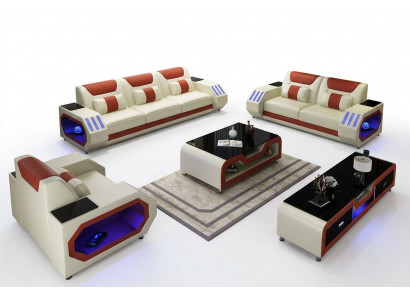 Ledersofa Couch Sofa Garnitur 3+1+1 - Beleedegt Designer Couchen Nei