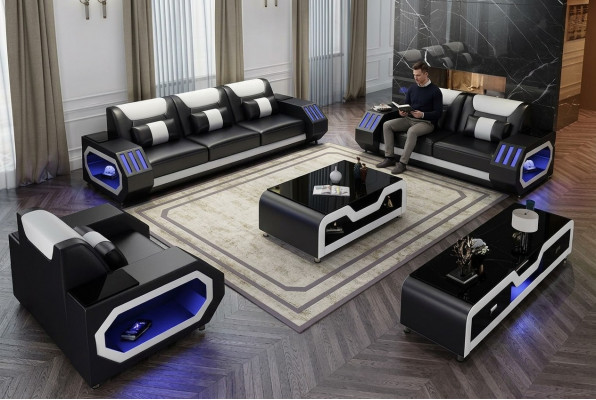 Sofa Garnitur Set 3+2+1 Sëtzer Dësch Sideboard Garnitur Design Modern