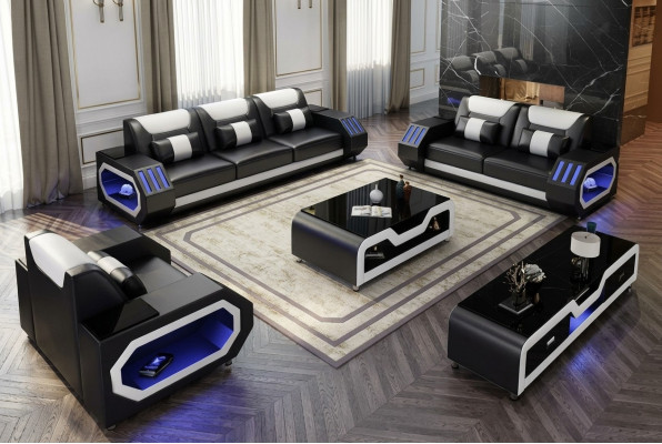 Sofa Garnitur Set 3+2+1 Sëtzer Dësch Sideboard Garnitur Design Modern