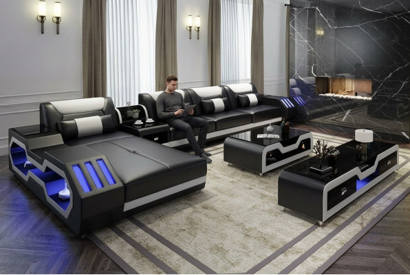 Lieder Design Sofa Canapé Couch Ecksofa Garnitur Wunnlandschaft Ecksofa