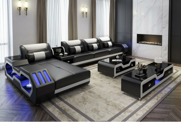 Lieder Design Sofa Canapé Couch Ecksofa Garnitur Wunnlandschaft Ecksofa