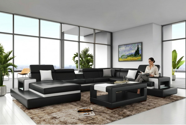 Schwaarze Ecksofa Wunnlanschaft Lieder Sofa Relax Funktioun Couchen Grouss