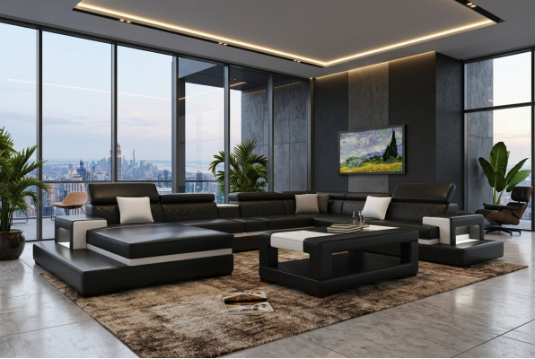 Schwaarze Ecksofa Wunnlanschaft Lieder Sofa Relax Funktioun Couchen Grouss