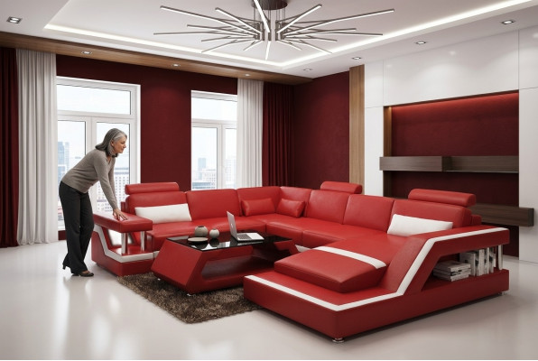 Rout Lederecksofa Grouss XXL U-Form Wunnlandschaft Sofa Canapé
