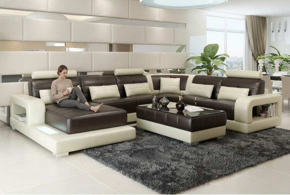 Braune Liedersecksektioun Sofa Design Sitzpolster Garnitur