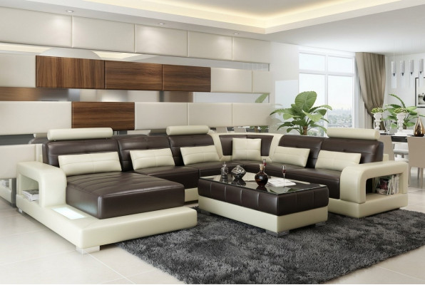 Braune Liedersecksektioun Sofa Design Sitzpolster Garnitur