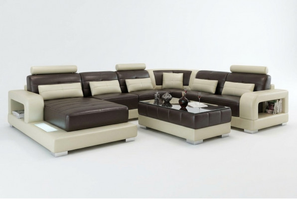 Braune Liedersecksektioun Sofa Design Sitzpolster Garnitur