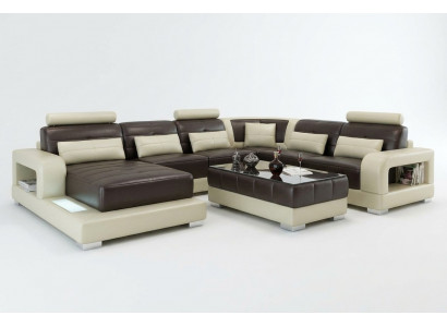Braune Liedersecksektioun Sofa Design Sitzpolster Garnitur