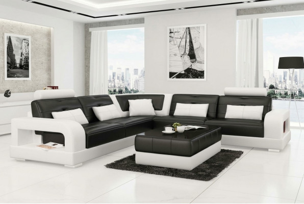 Ledersofa Ecksofa + Couchtisch Garnitur Polster L-Form Sofa Design