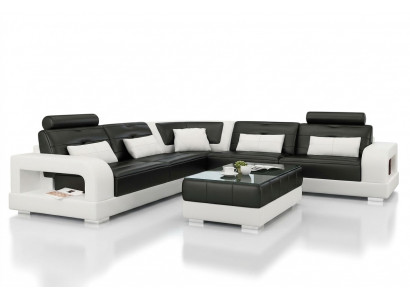 Ledersofa Ecksofa + Couchtisch Garnitur Polster L-Form Sofa Design