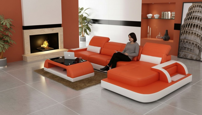 Ledersofa + Couchtisch Couch Wunnlandschaft Ecksofa Eck Garnitur Nei
