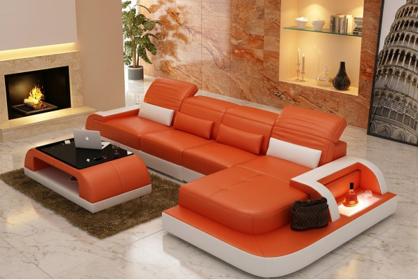 Ledersofa + Couchtisch Couch Wunnlandschaft Ecksofa Eck Garnitur Nei