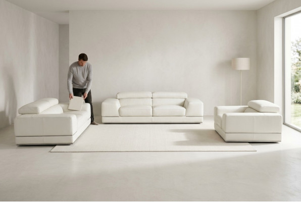 Ledercouch Couchganitur 3+2+1 Sëtzer Set Garnitur Polsterkiela Deko Canapé