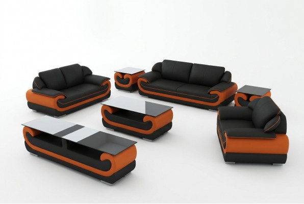 Ledercouch Wunnlandschaft 3+1+1 Sëtzer Set Design Modern Sofa