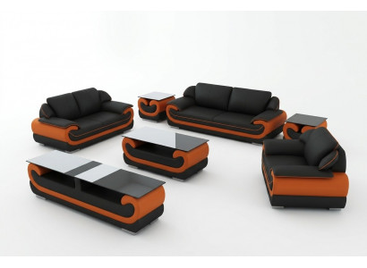 Ledercouch Wunnlandschaft 3+1+1 Sëtzer Set Design Modern Sofa