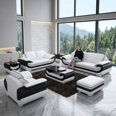 Sofagarnitur 3+2+1 Sëtzer 2x Bäistelltësch Sideboard Hocker 7tlg. Wunnzëmmer Set