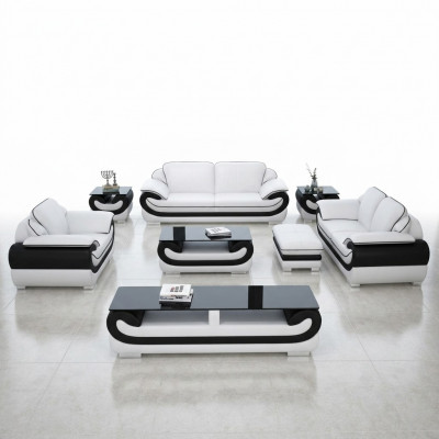 Sofagarnitur 3+2+1 Sëtzer 2x Bäistelltësch Sideboard Hocker 7tlg. Wunnzëmmer Set