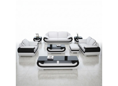 Sofagarnitur 3+2+1 Sëtzer 2x Bäistelltësch Sideboard Hocker 7tlg. Wunnzëmmer Set