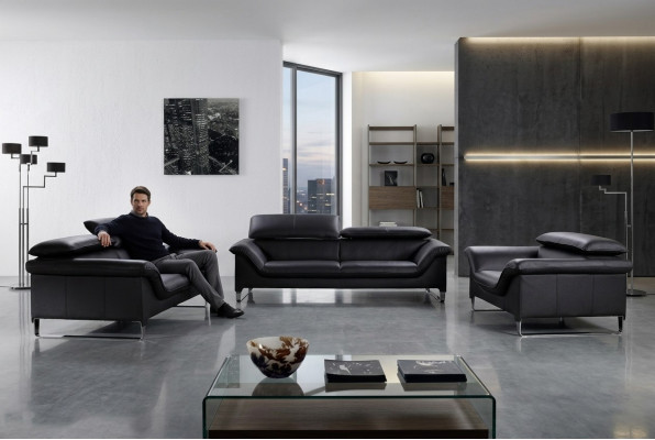 Ledersofa Canapé Wunnlandschaft 3+1+1 Sëtzer Garnitur Modern Design Sofa
