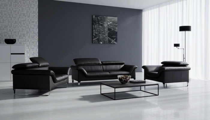 Ledersofa Canapé Wunnlandschaft 3+1+1 Sëtzer Garnitur Modern Design Sofa