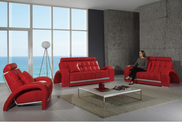 Ledersofa Canapé Wunnlandschaft 3+1+1 Sëtzer Garnitur Sofa Sofagarnitur