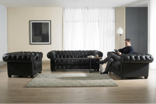 Ledersofa Sëtzpolster Garnitur Chesterfield Stull Design Sofa Canapé Garnitur