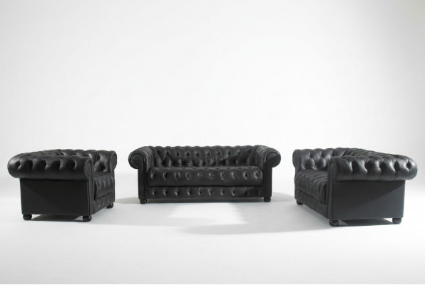 Ledersofa Sëtzpolster Garnitur Chesterfield Stull Design Sofa Canapé Garnitur