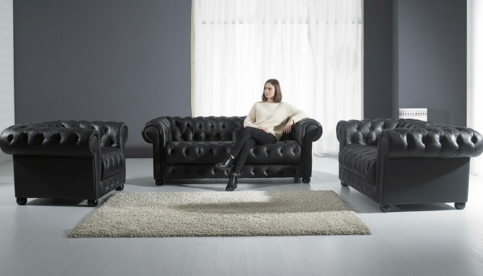 Chesterfield Sofa 2 Sëtzer Polster Design Canapé Sofa Garnitur NEI
