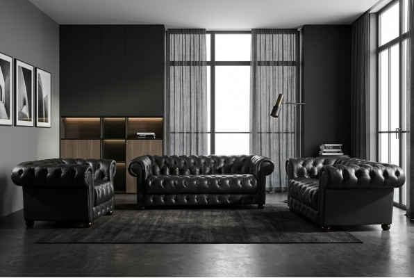 Chesterfield Sofa 2 Sëtzer Polster Design Canapé Sofa Garnitur NEI