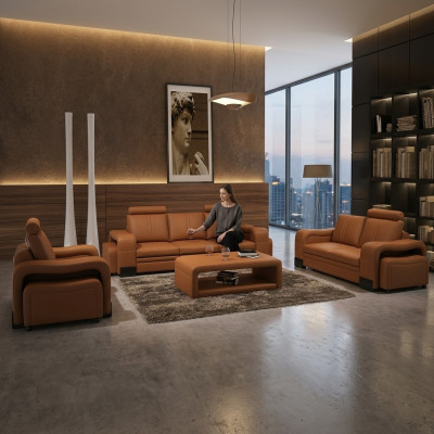 Ledersofa Sofagarnitur 3+2+1 Plaz Deko Set Garnitur Polstersofa Canapé