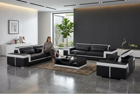 Ledercouch Couch Wunnlandschaft 3+2+1 Sëtz Garnitur Design Modern Sofa